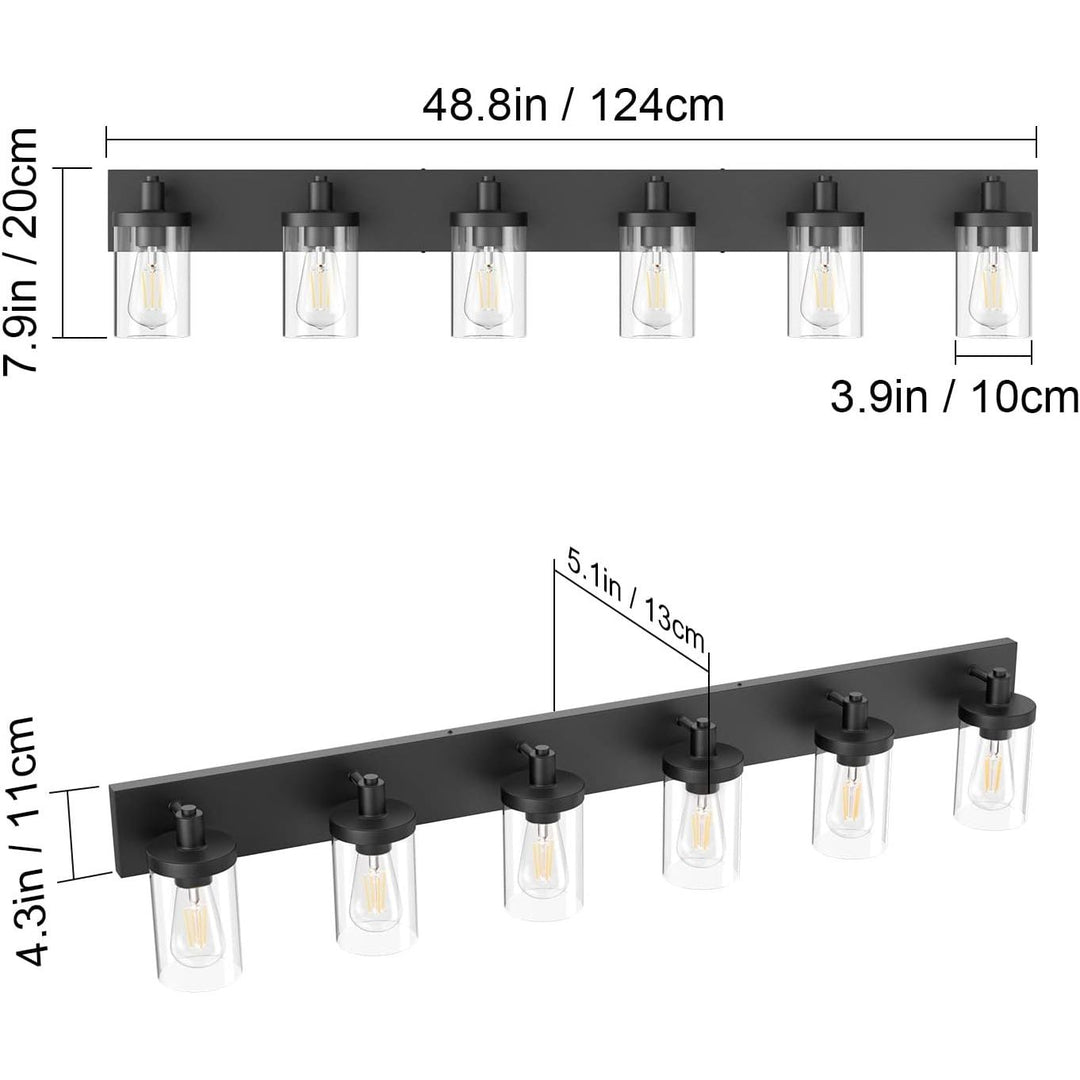 48in Vanity Light Black Bathroom Vanity Lighting Fixtures 6 Light Bathroom Light Fixtures with Clear Glass Shade(Exclude Bulb)