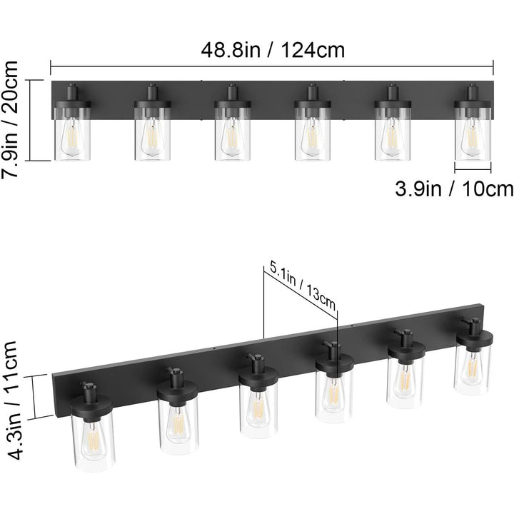 48in Vanity Light Black Bathroom Vanity Lighting Fixtures 6 Light Bathroom Light Fixtures with Clear Glass Shade(Exclude Bulb)