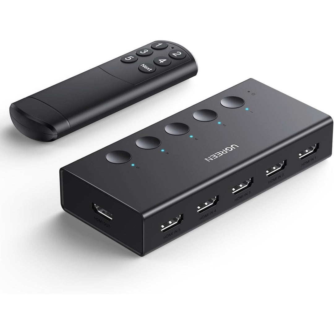 HDMI Switch 5 in 1 Out 4K@60Hz, HDMI 2.0 Switcher 5 Port with IR Remote Selector Box 4K HDR 3D Dolby Vision Atmos CEC HDCP2.2, Compatible with PS5 4 3 Xbox Switch TV Black