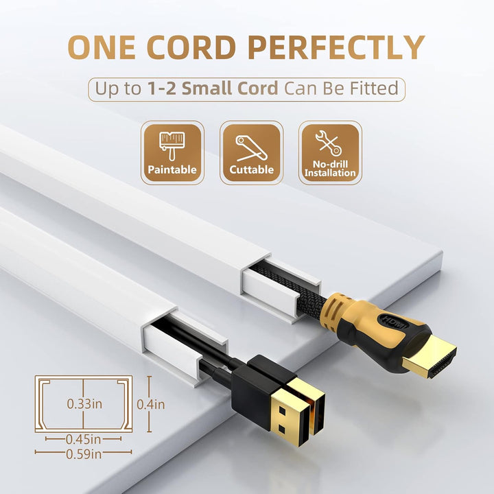 Cable Management Concealer, 85in Cord Cable Organizer, One-Cord Cord Covers for Wall, Paintable Cord Cable Hider, Cable Cover Raceway, Wire Hider Covers for Wall, 6xL14.2 W0.59 H0.4in, White