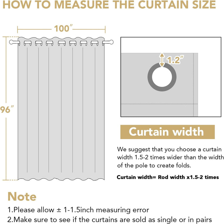 Extra Wide Blackout Curtain for Living Room Thermal Insulated Light Blocking Room Darkening Grommet Curtain Drapes for Patio Door/Bedroom/Home Theater, 100" Wide by 96" Long, 1 Panel, Cream
