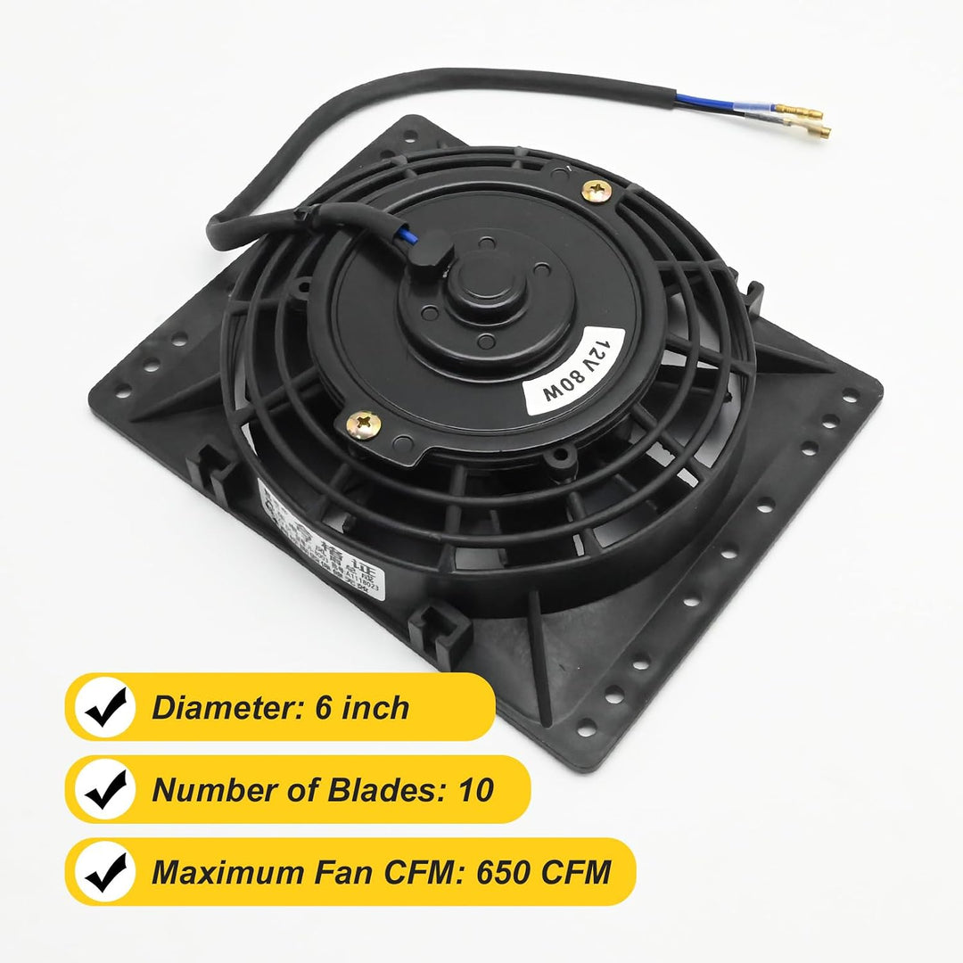 6'' Inch Small Slim Push Pull Electric Cooling Fan, Black Radiator Oil Cooler Mount Kit, Plastic Electric Fan with Mount Kit for Cooling the Entire Engine Bay