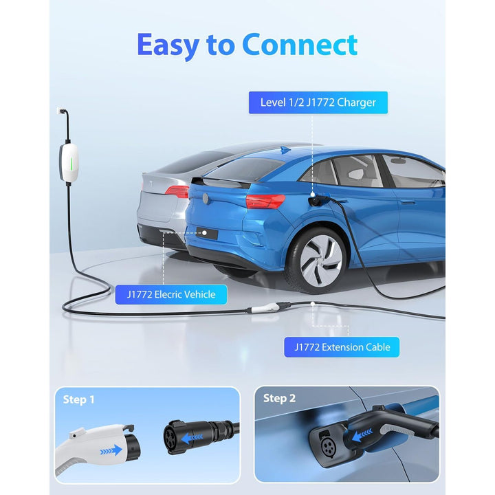 J1772 Extension Cable, EV Charger Extension Cord 50A 21FT Charging Cable for Electric Vehicle 110V-240V Compatible for All SAE J1772 Chargers (50A - 21FT)