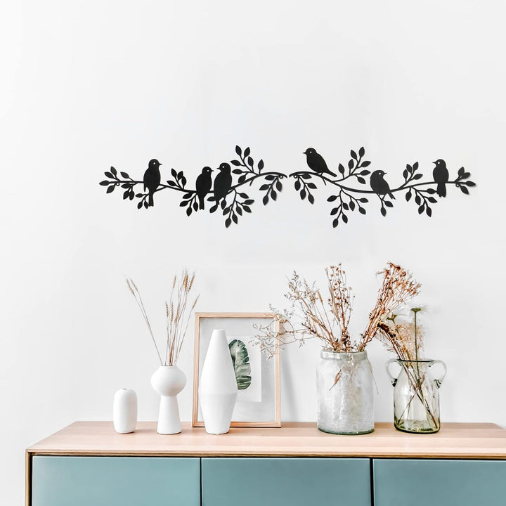 Metal Birds Wall Decor Art Leaves 6 Birds on Vine Olive Branch Iron Sculptures Silhouette Metal Hanging Ornament Bedroom Living Room Indoor Outdoor Decoration