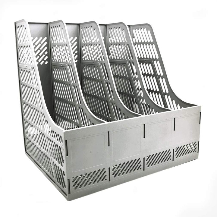Sturdy Magazine Holder Organizer Desktop 4 Compartment File Holders Frames File Dividers Document Storage Rack Literature Organizer for Office Home School Gray