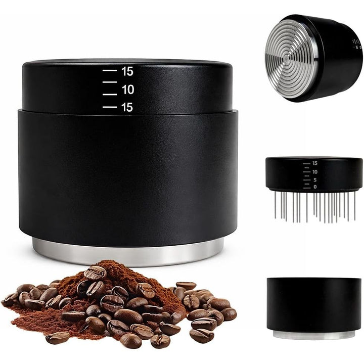 Espresso Tamper 53mm, 3-in-1 Coffee Distributor with WDT Tool, Adjustable Depth Coffee Tamper with Calibrated Spring, Professional Barista Espresso Accessories (53mm)