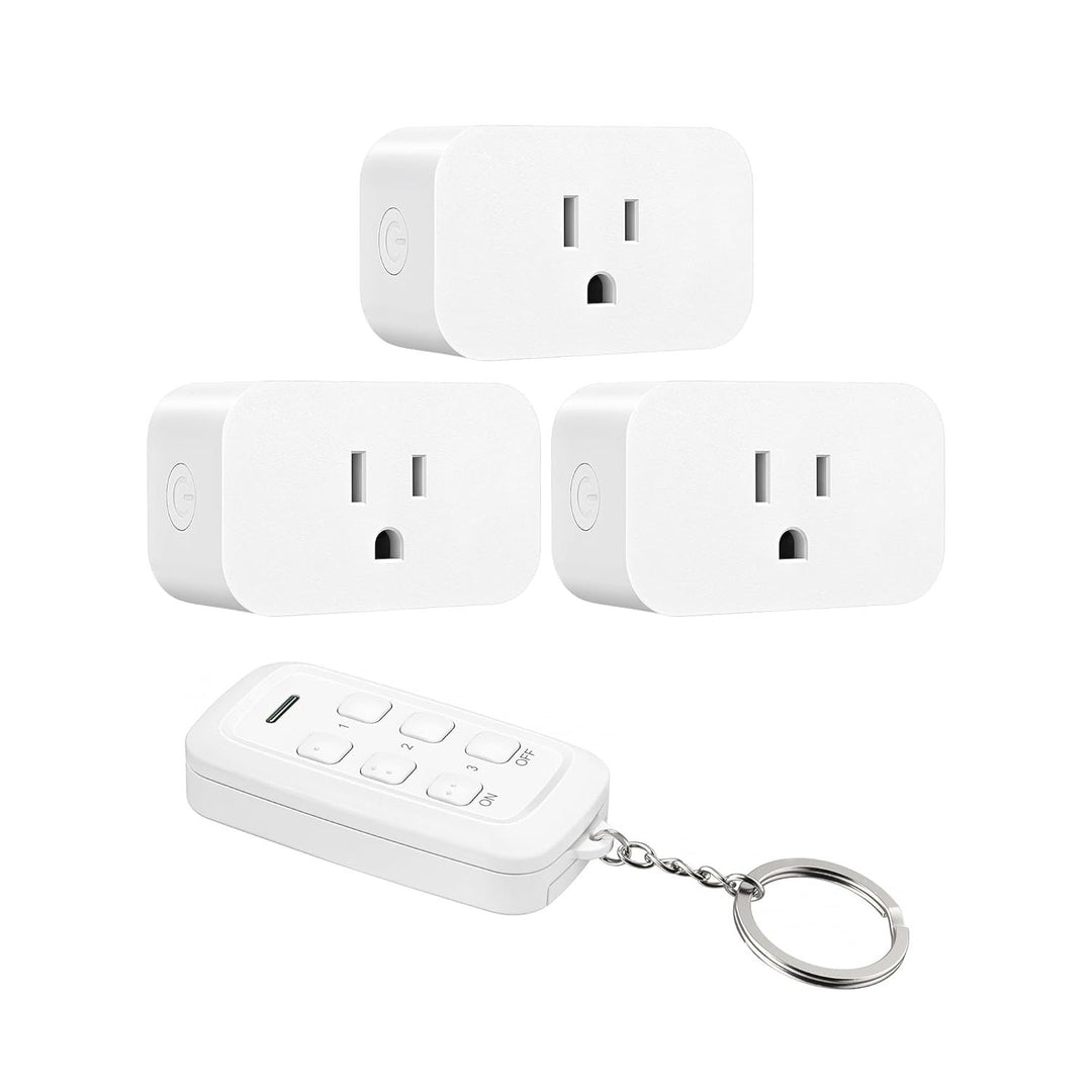 Indoor Remote Control Outlet, Wireless Remote Outlets Switch, No Interference, 15A/1875W, 100FT RF Range, Compact Light Switch for Lamp, Fan, Christmas Decor, 3 Outlets