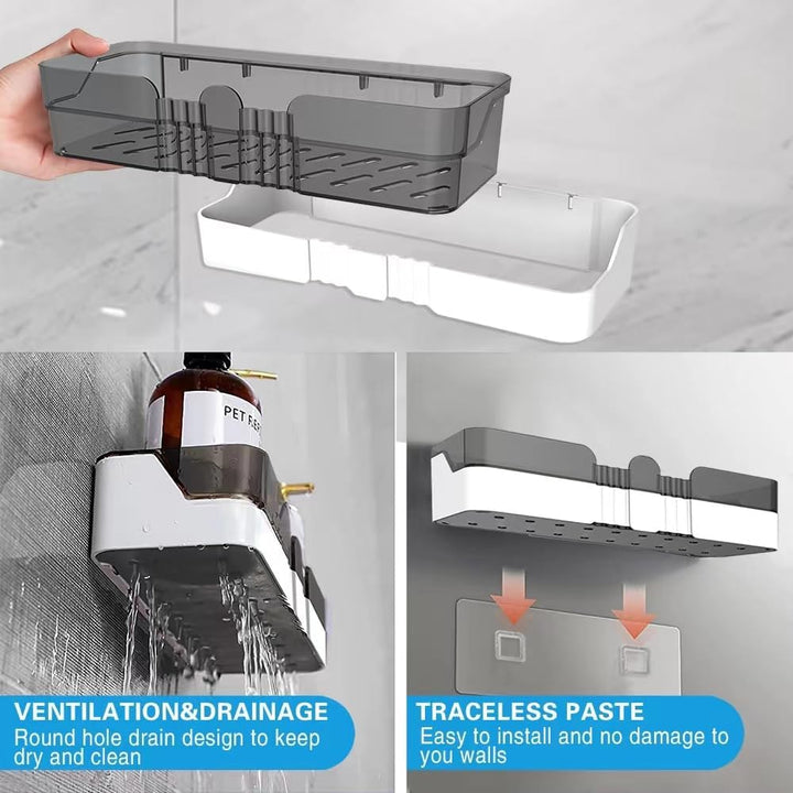 WeshyiGo Shower Caddy No Drilling Shower Organizers with Soap Dish Toothbrush Holder and Hooks Plastic Detachable Large Bathroom Countertop Organizer