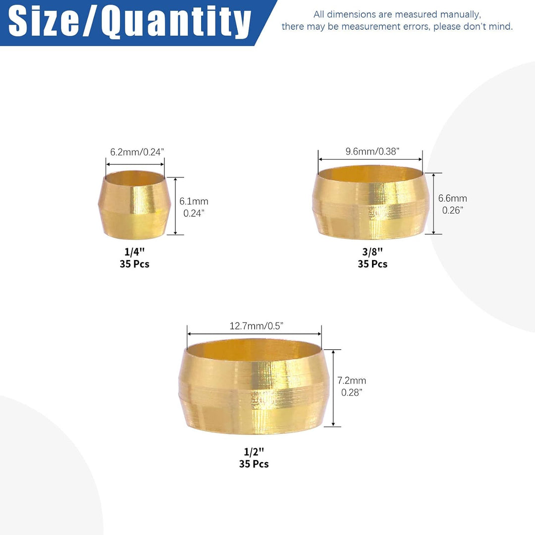 220Pcs Brass Compression Sleeves Ferrules, Tube OD 4mm 6mm 8mm 10mm 12mm 13mm 14mm 16mm Brass Compression Fitting Assortment Kit