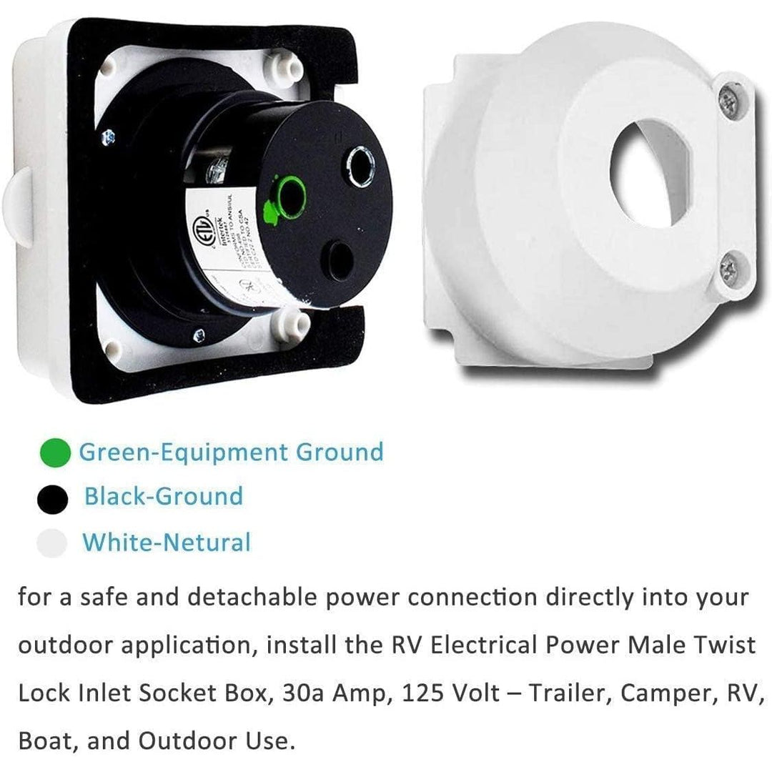30AMP RV Power Inlet Receptacle, 125V RV Power Plug Twist Lock Inlet, RV Power Female Twist Locking Connector with Weatherproof Cover Boot for Trailer Boat Camper, RV Shore Power Inlet Plug Kit
