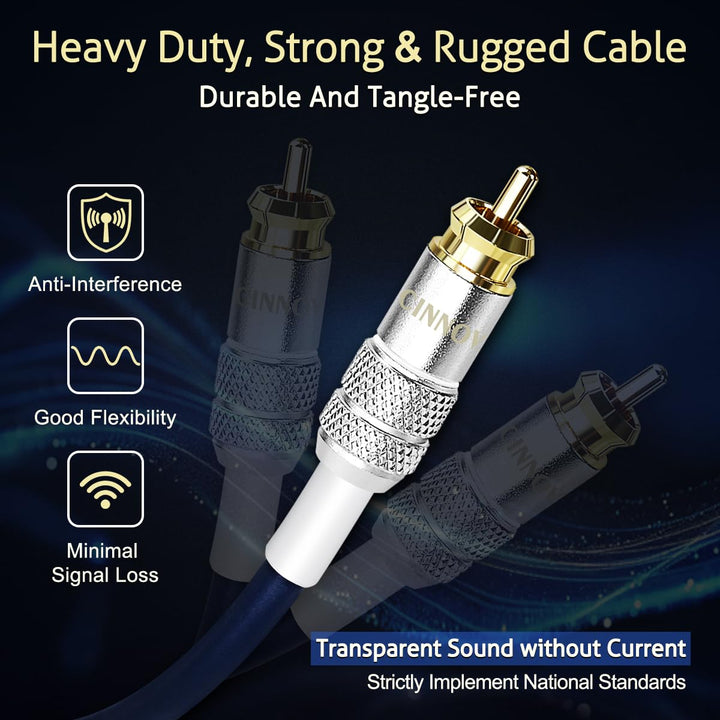 RCA Audio Cable for Amplifier, 13 AWG 30cm 2 Pack RCA to RCA Plug Cold Welding Oxygen Free Copper RCA Speaker Cable with Gold-Plated Plug, Heavy-Duty Blue 1FT OFC HiFi for amp Home Theater