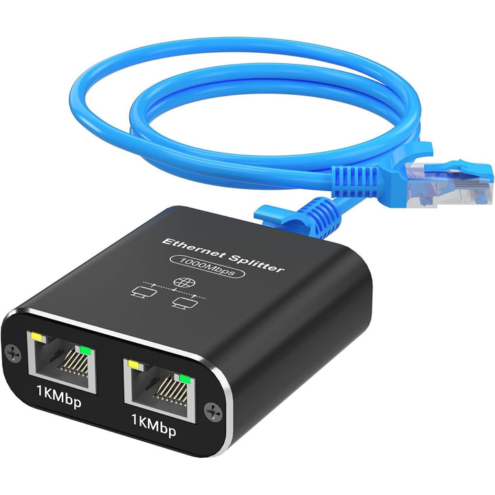 Gigabit Ethernet Splitter 1 to 2, 1000Mbps RJ45 Splitter with Cat 6 Cable & USB Power, Ethernet Cable HUB for Cat 5/5e/6/7/8, High-Speed Internet Adapter for Home/Office