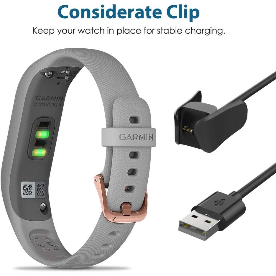 Charger Cable Compatible with Garmin Vivosmart 4, 1M Replacement USB Data Sync Charging Cable Cord with Charging Clip Holder Fit Garmin Vivosmart 4 - Black