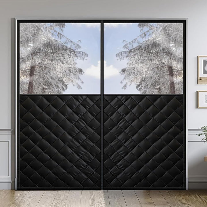 72"X 80"Magnetic Thermal Insulated Door Curtain Winter Door Curtain Insulated Curtains For Thermal Upgraded Oxford Cloth Filled Thicken Cotton Winter Cover To Basement Laundry Room(Black + Clear)