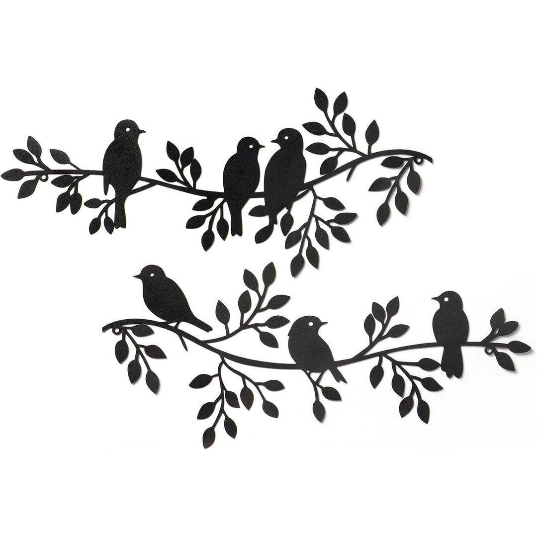 Metal Birds Wall Decor Art Leaves 6 Birds on Vine Olive Branch Iron Sculptures Silhouette Metal Hanging Ornament Bedroom Living Room Indoor Outdoor Decoration