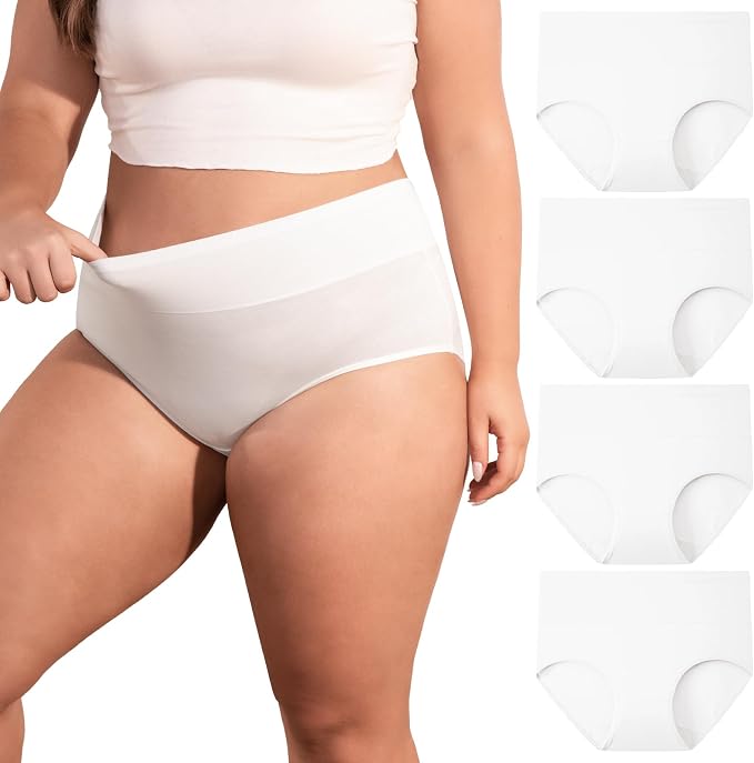 Women's Plus Size XL-5XL Full Coverage Underwear High Waisted Cotton Panties 4-Pack 4XL