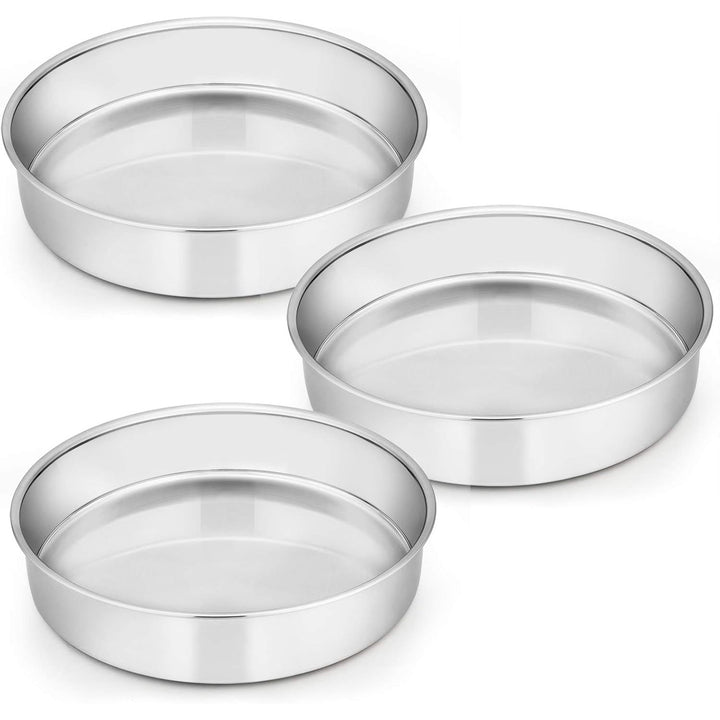 9½ Inch Cake Pan Set of 3, Stainless Steel Round Cake Baking Pans, Non-Toxic & Healthy, Mirror Finish & Dishwasher Safe