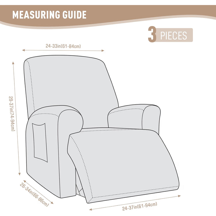Recliner Chair Covers, Stretch Reclining Cover, Cream 1 Seat Jacquard Soft Recliner Slipcovers, Washable Recliner Couch Covers, Furniture Protector Covers with Pocket for Pet Kid