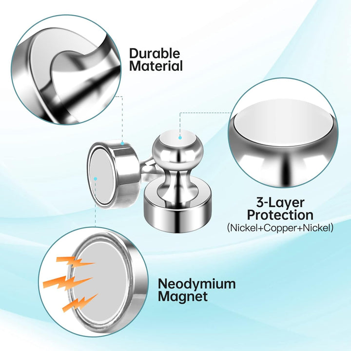 50 Pack Fridge Magnets Adults Magnetic Push Pins Small White Board Magnets Refrigerator Magnet for Fridge Whiteboard in Office Kitchen, Silver