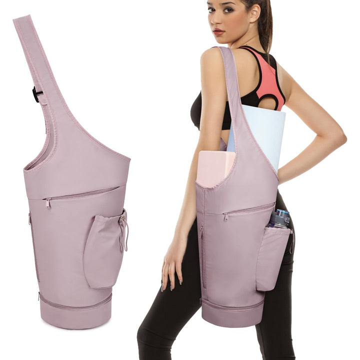 Yoga Mat Bag, Large Opening Long Tote Yoga Mat Carrier Holder Bag with Waterproof Wet Pocket and Drawstring Water Bottle Pocket, Adjustable Shoulder Strap Storage Bag, patent pending