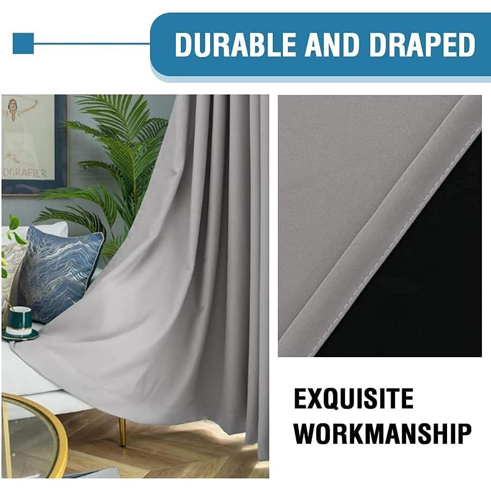 100% Blackout Curtains for Bedroom Thermal Insulated Blackout Curtains 63 inch Length Heat and Full Light Blocking Curtains for Living Room with Black Liner 2 Panels Set, Dove Gray