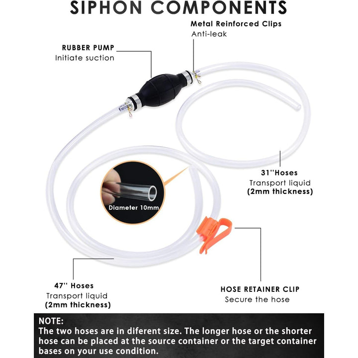 2 Pack Siphon Hose, Gasoline Siphon Pump Portable Widely Use Hand Fuel Pump Water Transfer Pump with PVC Hose