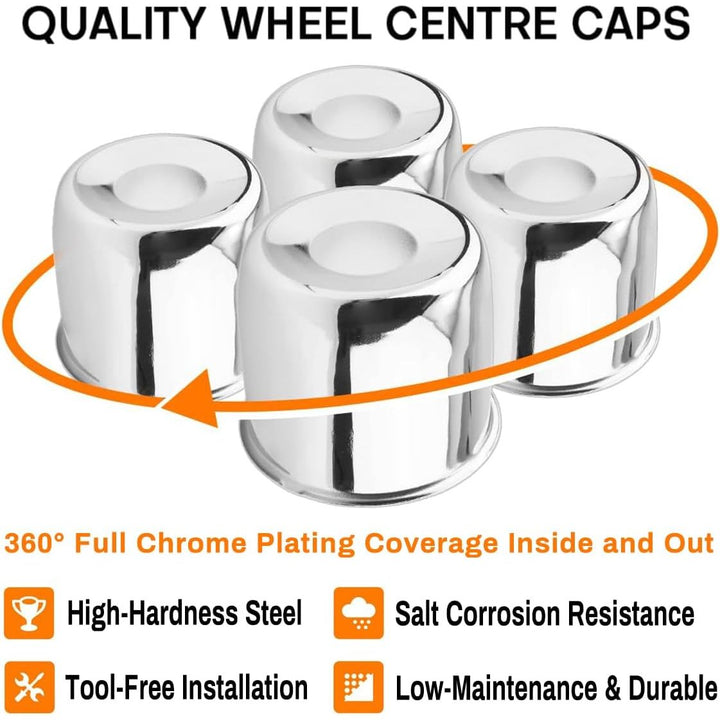 4pcs Push Through Wheel Center Caps Chrome Silver for 108MM 4.25" Center Bore Auto Trailer Wheel Rim