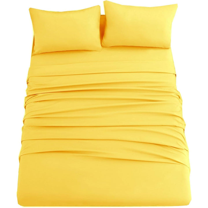 Ghooss Yellow Full Sheets Extra Soft Bed Sheets Brushed Microfiber 1800 Sheets - Deep Pocket, Wrinkle & Fade Free - 4 Piece-Yellow,Full