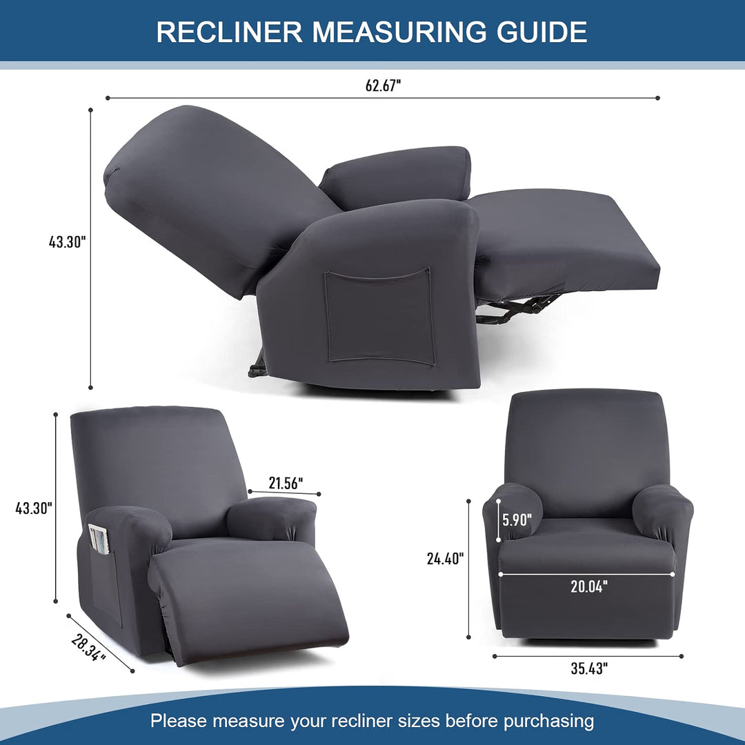 Recliner Chair Covers Stretch Recliner Covers for Recliner Chair with Arms, Soft Polyester Fabric Reclining Chair Cover 3-Pieces Furniture Protector - Fits Most Recliner Sizes (Dark Gray)