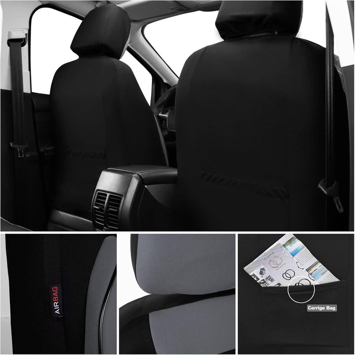 6PCS Elegance Universal Fit Two Front Car Seat Covers Set, Foam Back Support, Airbag Compatible, 100% Breathable (Black with Gray) - Just Closeouts Canada Inc.