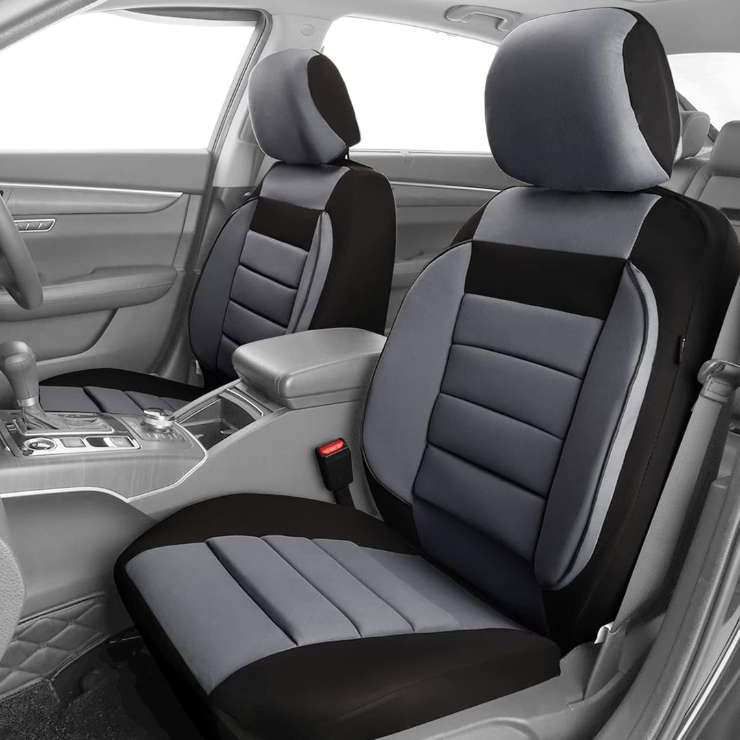 6PCS Elegance Universal Fit Two Front Car Seat Covers Set, Foam Back Support, Airbag Compatible, 100% Breathable (Black with Gray) - Just Closeouts Canada Inc.