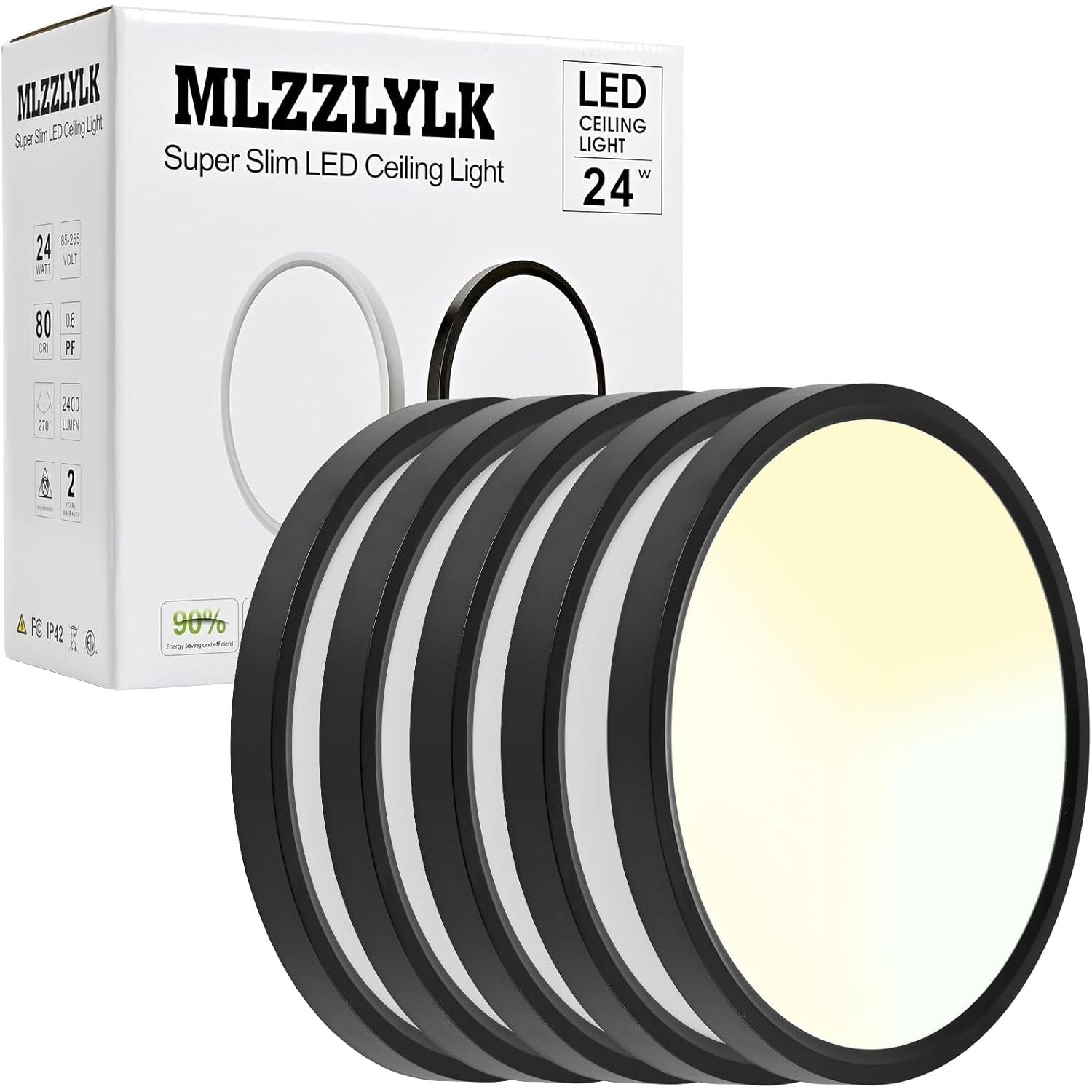 6PK 12 inch LED Flush Mount Ceiling Light Fixture,24W Super Slim Black ...