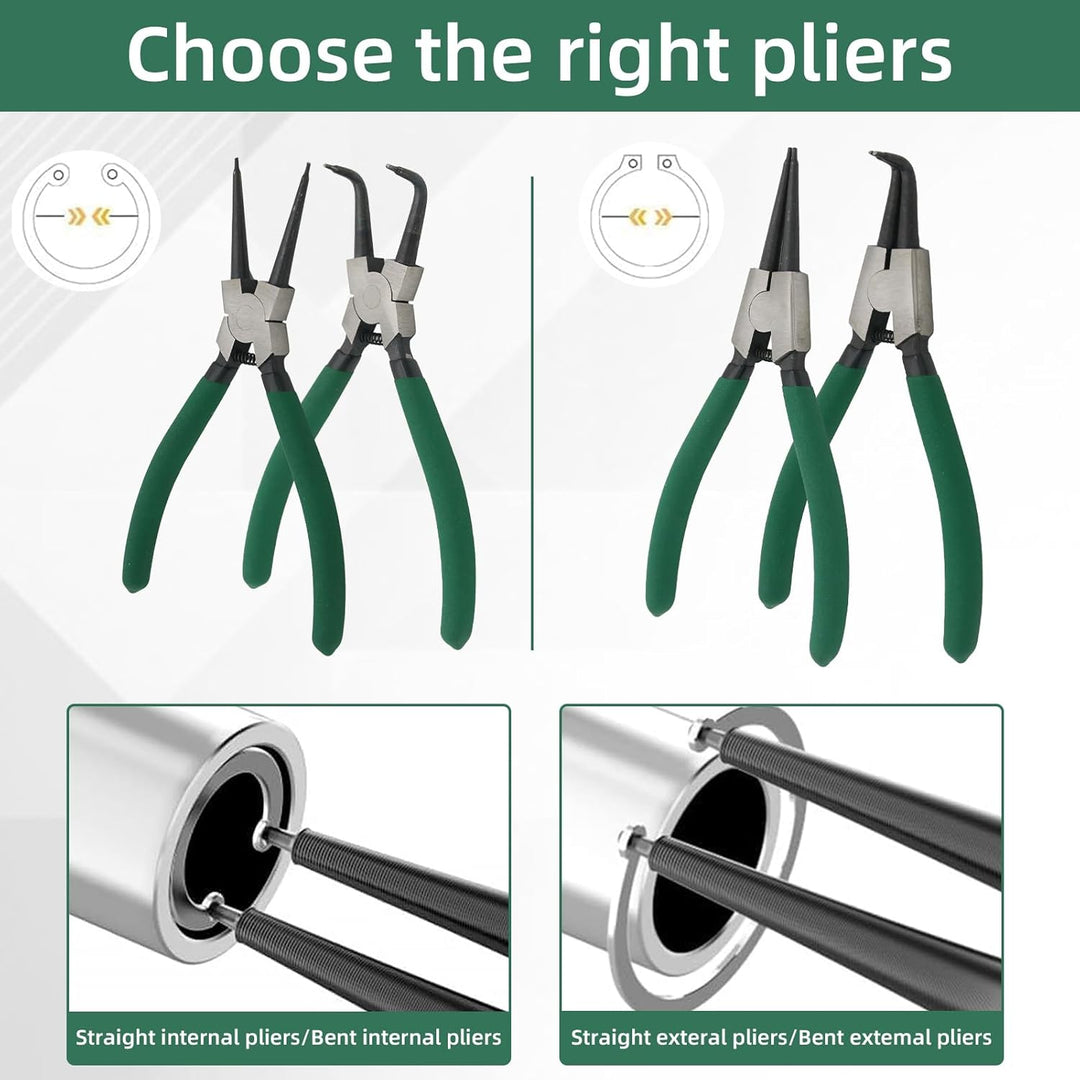 7" Snap Ring Pliers Set, 4Pcs Internal/External Circlip Pliers with Straight/Bent Jaw, Heavy Duty Spring Loaded Circlip Pliers for Ring Remover Retaining and Remove Hoses, Gasket - Just Closeouts Canada Inc.X004RX8IL5