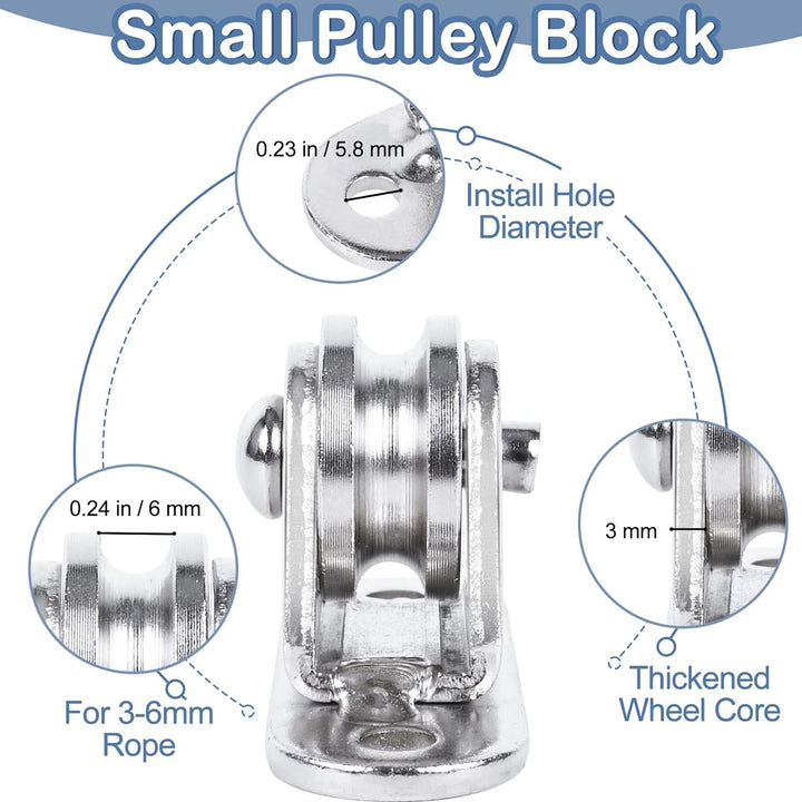 Small Pulley Block 1" Stainless Steel Mini Duplex Pulley Roller Frictionless Silent Wheel Heavy Duty Fixed Pulley Loading 176 lb for Rope Cable Cord Guide & Wall Ceiling Mount DIY Project - 2 Pack