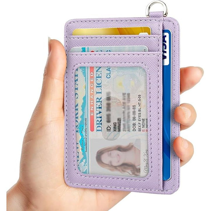 Slim Minimalist Front Pocket Wallet, RFID Blocking Credit Card Holder Wallet with Detachable D-Shackle for Men Women, Lilac