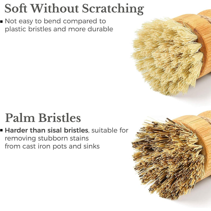 Natural Bamboo Brush, Mixed Cleaning Brush Scrub Brush for Cleaning Pans, Pots and Sink (2P Plam + 2P Sisal)