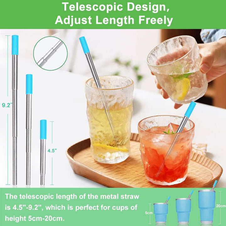 4Packs Reusable Straws, Metal Straw with Silicon, Travel Drinking Straws with Case, Keychain, Cleaning Brushes, Silicon Pcs Perfect for Travel, Gifts (20 PCS) Blue-Black-Red-Turquoise