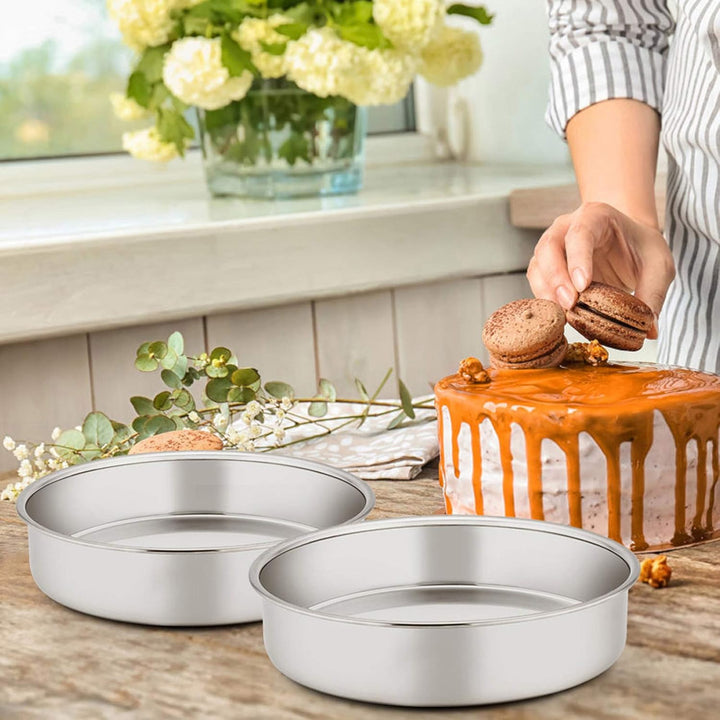 9½ Inch Cake Pan Set of 3, Stainless Steel Round Cake Baking Pans, Non-Toxic & Healthy, Mirror Finish & Dishwasher Safe