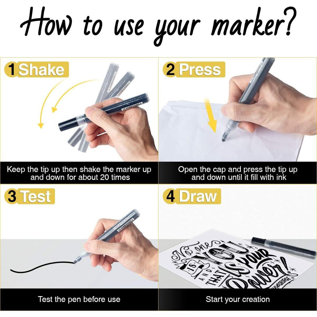 Black Acrylic Paint Markers: 8 Pack Black Paint pen, Acrylic Black Paint Marker for Rock Painting, Stone, Wood, Glass, Metallic, Ceramic, Graffiti, Paper, Drawing, Water-Based Paint pens Sets