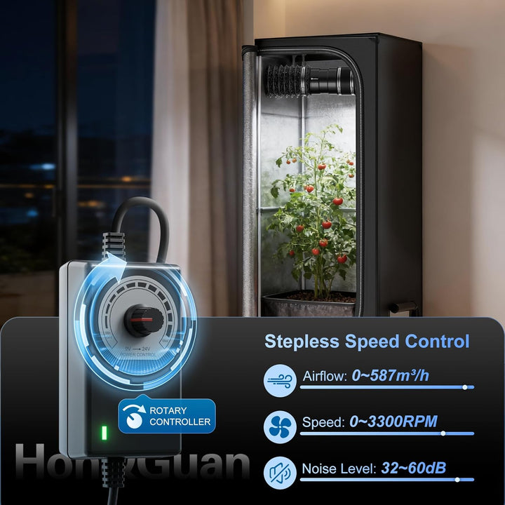 6 Inch Inline Booster Duct Fan with Speed Controller - 345 CFM Airflow with 19.2W Ultra-Low Power and Low Noise