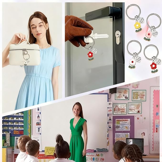 4 Set Thank You Gifts Keychain, Appreciation Gifts for Coworkers and Teachers, Christmas Gifts Thank You for Helping Me Grow Keychain