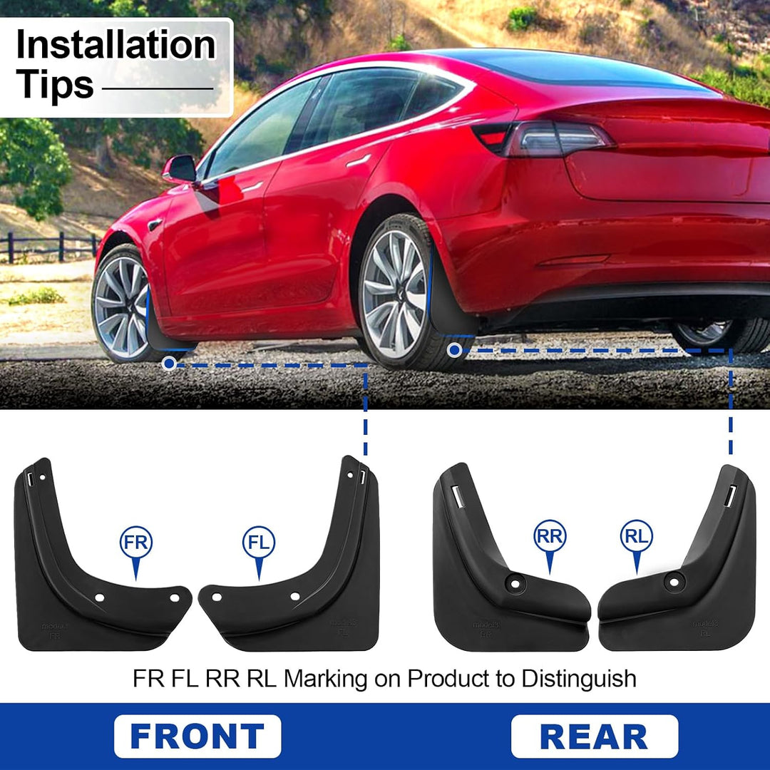 4 PCS Splash Guards for Tesla Model 3 Mud Flaps 2023-2019 No Drilling Car Fender Compatible with Model 3 2023 2022 2021 2020 2019 Upgraded Front and Rear Car Mud Flaps Black