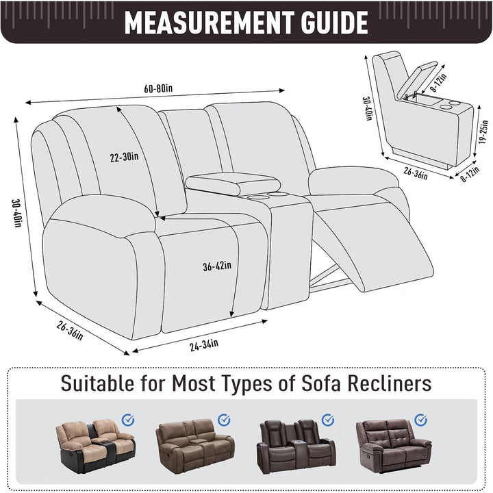 Loveseat Recliner Cover with Middle Console, Stretch Reclining Sofa Covers for 2 Seat Reclining Couch, Jacquard Pattern Soft Loveseat Couch Slipcover Furniture Protector, Chocolate