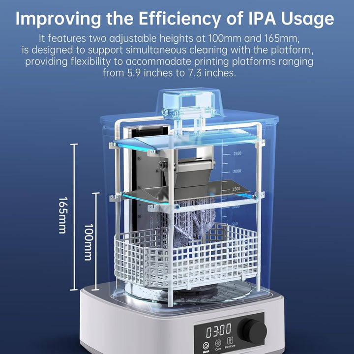 Wash and Cure Station, Larger Volume 2 in 1 Wash and Cure 3.0 Machine for LCD SLA DLP 3D Printer Models with Gooseneck Light, UV Rotary Cleaning Curing Resin Box Washing Size:165 x 100 x180mm