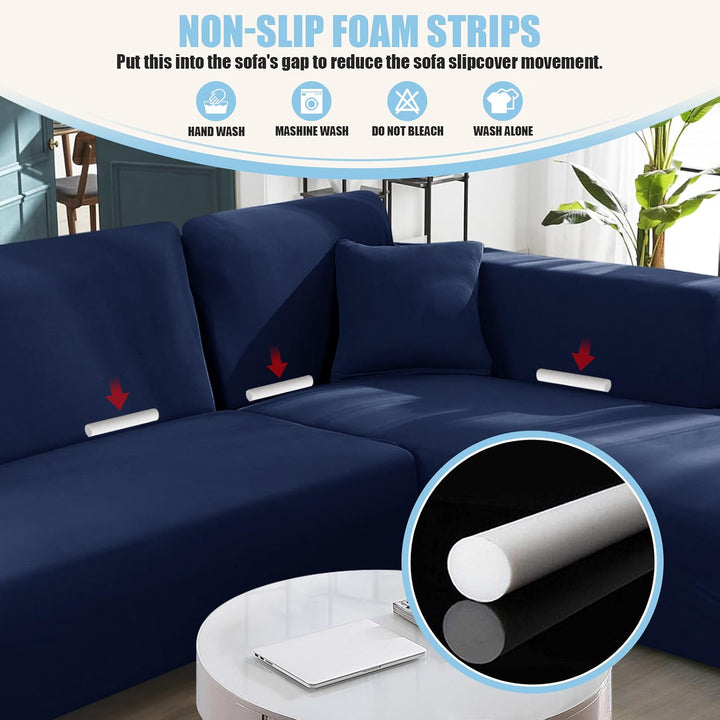 Sectional Couch Covers L Shape Sofa Covers Super Stretch 2pcs Sofa Slipcovers for 3 + 3 Seaters Sectional Chaise Slipcover with 2pcs Pillow Covers for Pets Kids, Dark Blue