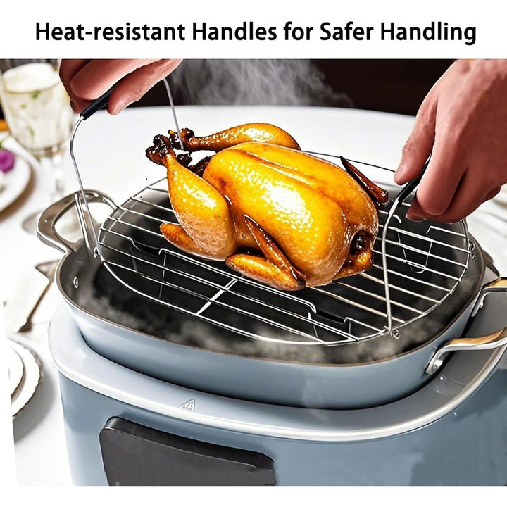 Steam and Roast Rack Compatible with Ninja Foodi Possible Cooker Pro 8.5 Qt MC1000, MC1001, MC1010 Series Slow Oval Pot, Stainless Steel Rack with Silicone Feet and Handles