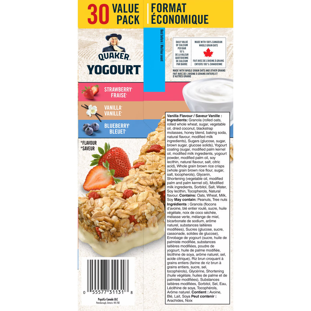 Quaker Yogurt Variety Pack Strawberry Blueberry Vanilla 30 Granola Bars, 1.05kg