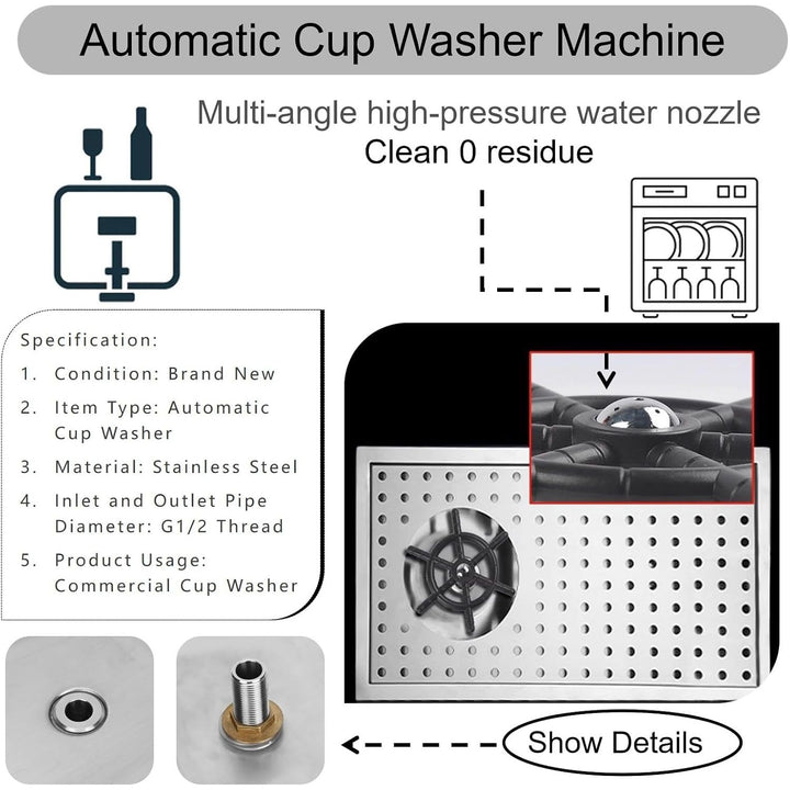 Automatic Cup Washer Cleaner, Bar Glass Rinse Automatic G1/2 Stainless Steel Cup Washer Cleaner Steaming Pitcher Rinser Cup Rinser for Sink for Home, Kitchen Sink Accessories,Restaurant(Medium)