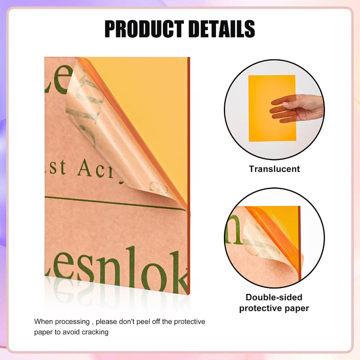 Orange Transparent Acrylic Sheets 8 x 12 x 1/8 inch Thick 3mm Cast Plexiglass Sheets,for Sign,Craft,Painting,Laser Cutting,DIY Display Projects…(2, Orange, 8"x 12")