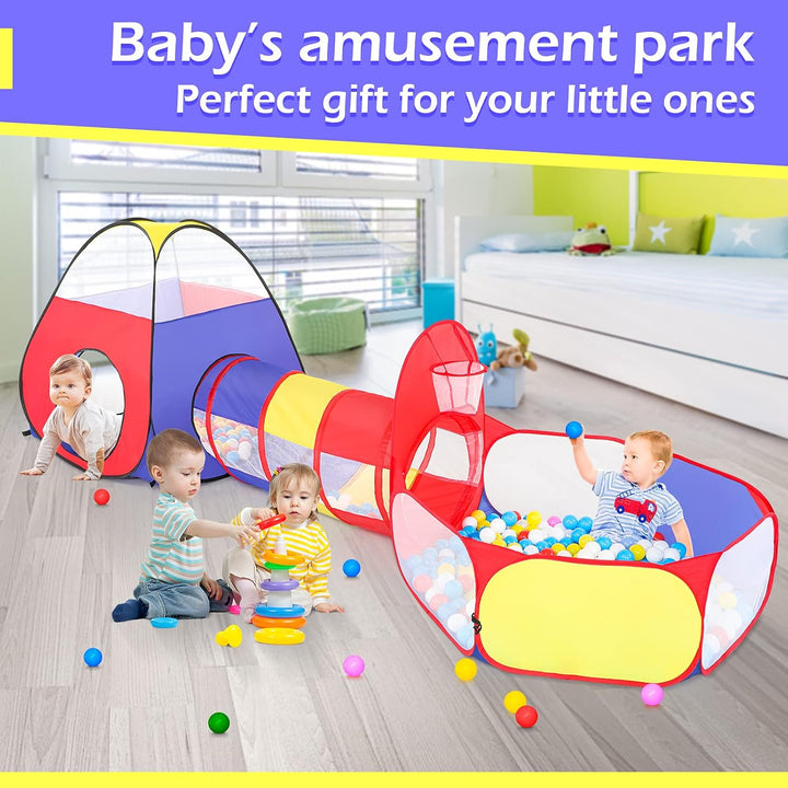 3pc Ball Pit for Toddlers with Kids Play Tent Baby Tunnel, Toys for Boys and Girls Indoor Outdoor, Pop Up Kids Fort Playhouse, Balls NOT Included (Classic)